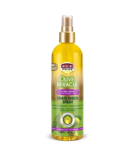 African Pride Olive Miracle Extra Shine Braid Sheen Spray 12 Oz